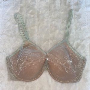 VICTORIAS SECRET Lined Perfect Coverage Bra Shimmer Sparkle Underwired Green 32D
